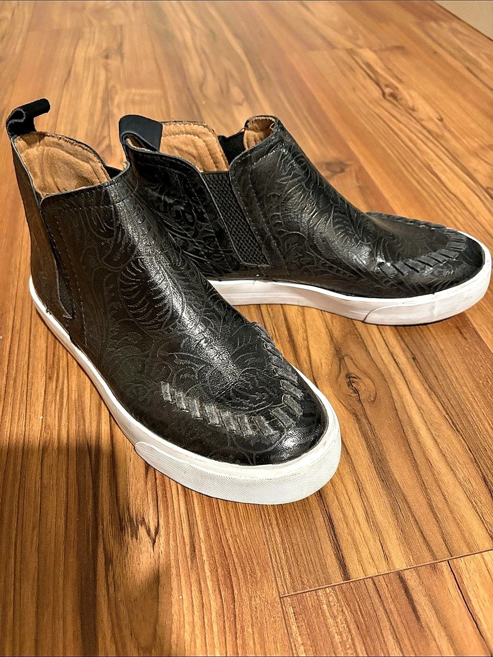 Ariat Skylar Black Floral Emboss leather Slip-On ankle boots